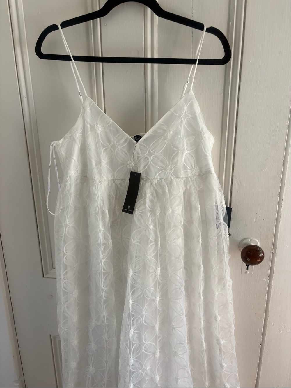 Lulu's White Lace Midi Dress with V-Neckline. Bachelorette, wedding, engagement - Picture 2 of 6